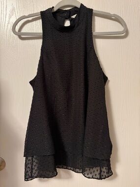 Crosby Mock Neck Halter Black Sleeveless  Chiffon Layered Tank Top Size XS